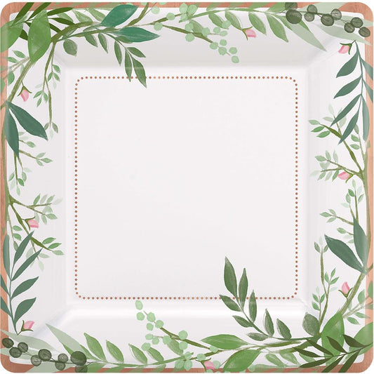 Love and Leaves Square Metallic Plate 7 inch 8ct