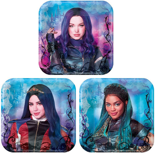 Disney Descendants 3 Assorted Square Plates 7 inch 8ct