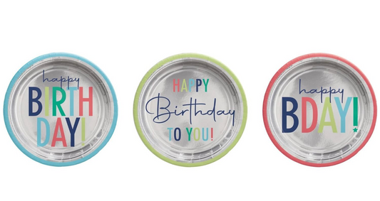 Modern Birthday 7 inch Plates Happy Birthday Assortment 8ct