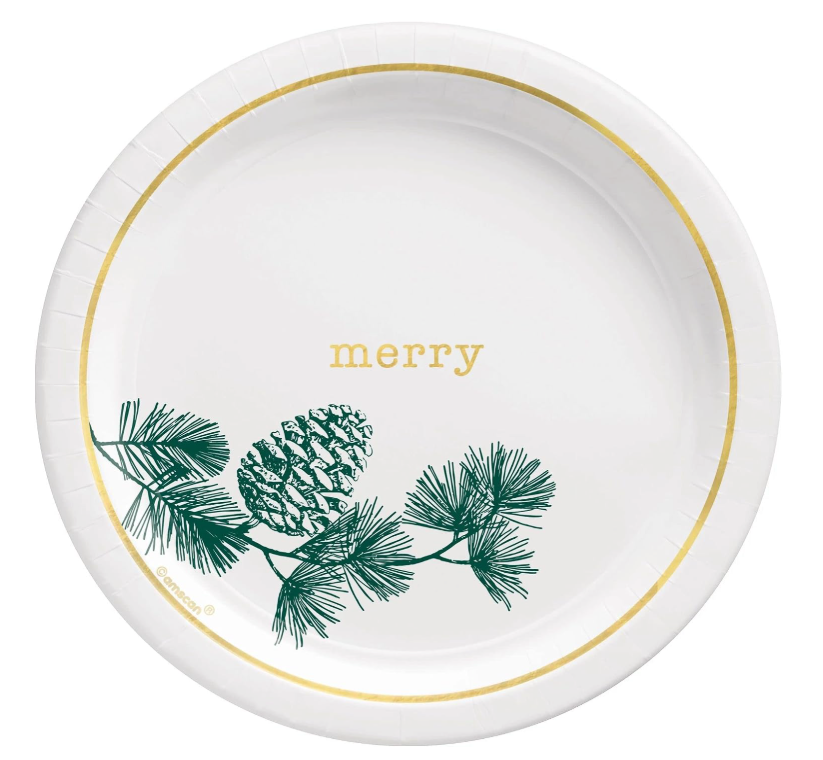 Christmas Calm & Bright Round Metallic Plates 7 inch 8ct