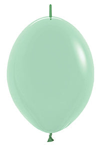 Single 6-inch pastel dusk green latex balloon with glossy finish and tied end.
