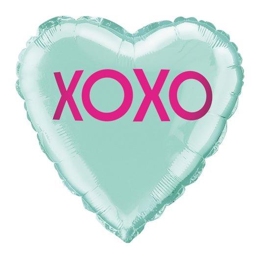 XOXO Valentines Teal 18in Foil Heart Balloon FLAT