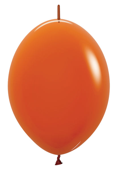 Glossy sunset orange latex balloon, 6 inches, elongated teardrop shape with tied end.