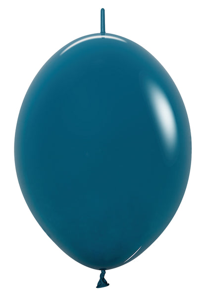 12-inch deep teal latex balloon with smooth glossy finish and oval shape.