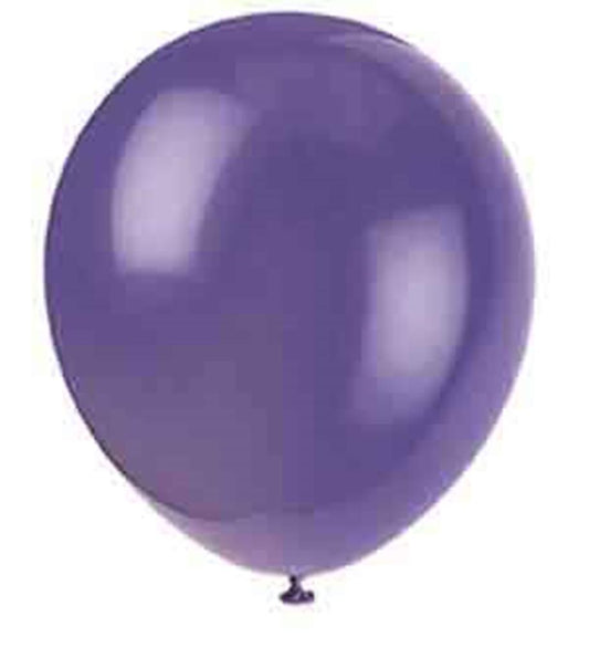 Shiny amethyst purple 12-inch round latex balloon inflated and tied at the bottom.