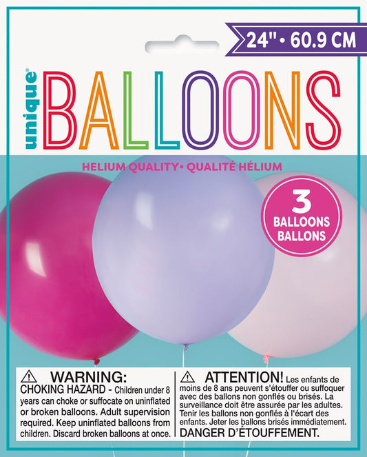 Giant Latex Balloon 24in Pink and Purple 3ct