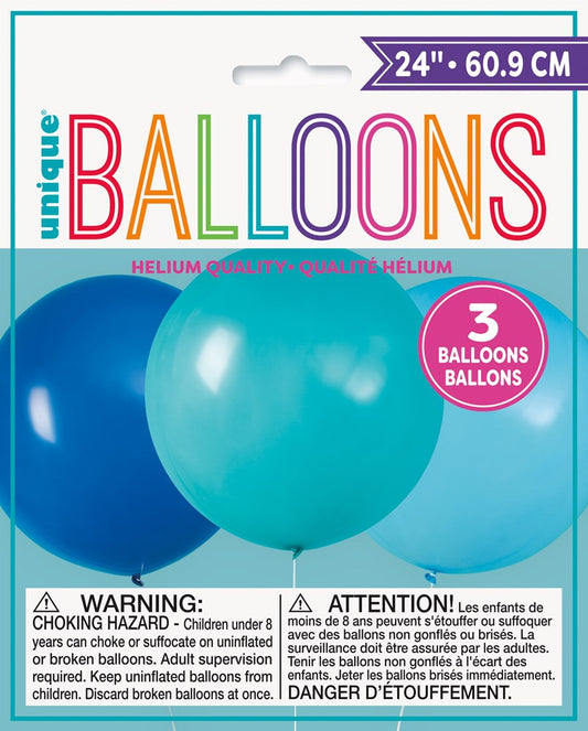 Giant Latex Balloon 24in Blue and Teal 3ct