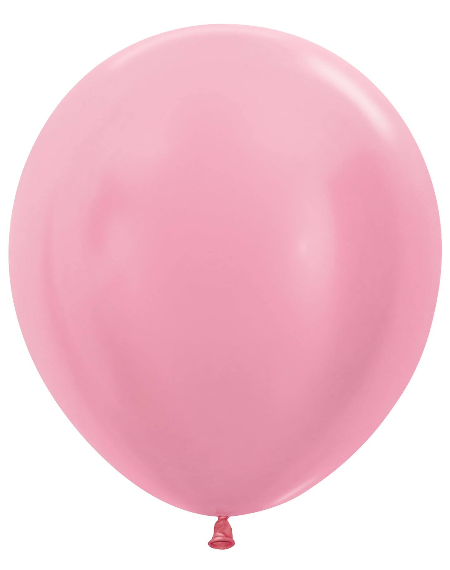 18-inch round pearl pink latex balloon with a smooth, shiny surface and tied neck.