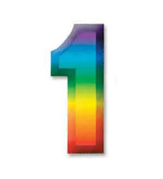 3D number 1 shaped decoration with a gradient rainbow color effect and glossy finish.