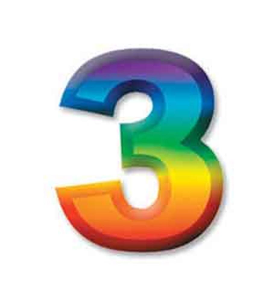 3D number 3 with a vibrant rainbow gradient finish and a glossy surface.