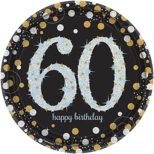 Sparkling Celebration Happy Birthday 60 Round Plates 9 inch 8ct