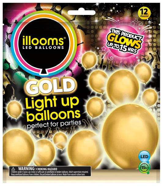 Illooms Solid Gold Light Up Balloons, 12ct