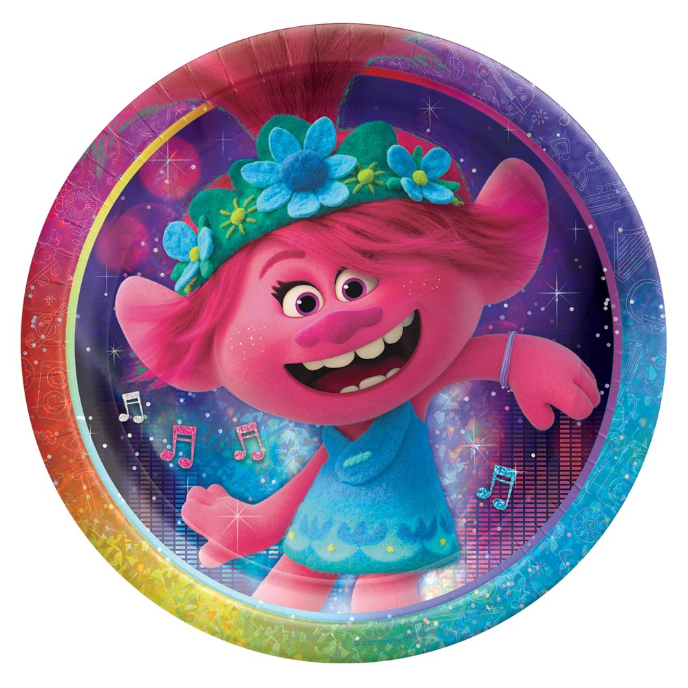 Trolls World Tour 9in platos redondos prismáticos 8ct