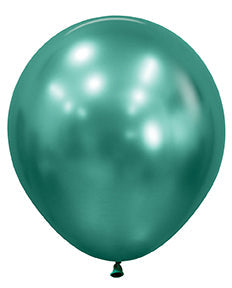 18-inch round metallic green latex balloon with a glossy reflective finish.