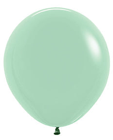 18-inch pastel dusk green latex balloon with a smooth, glossy surface, inflated and tied at the bottom.