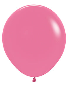 Bright pink 18-inch round latex balloon with a glossy finish and tied end.