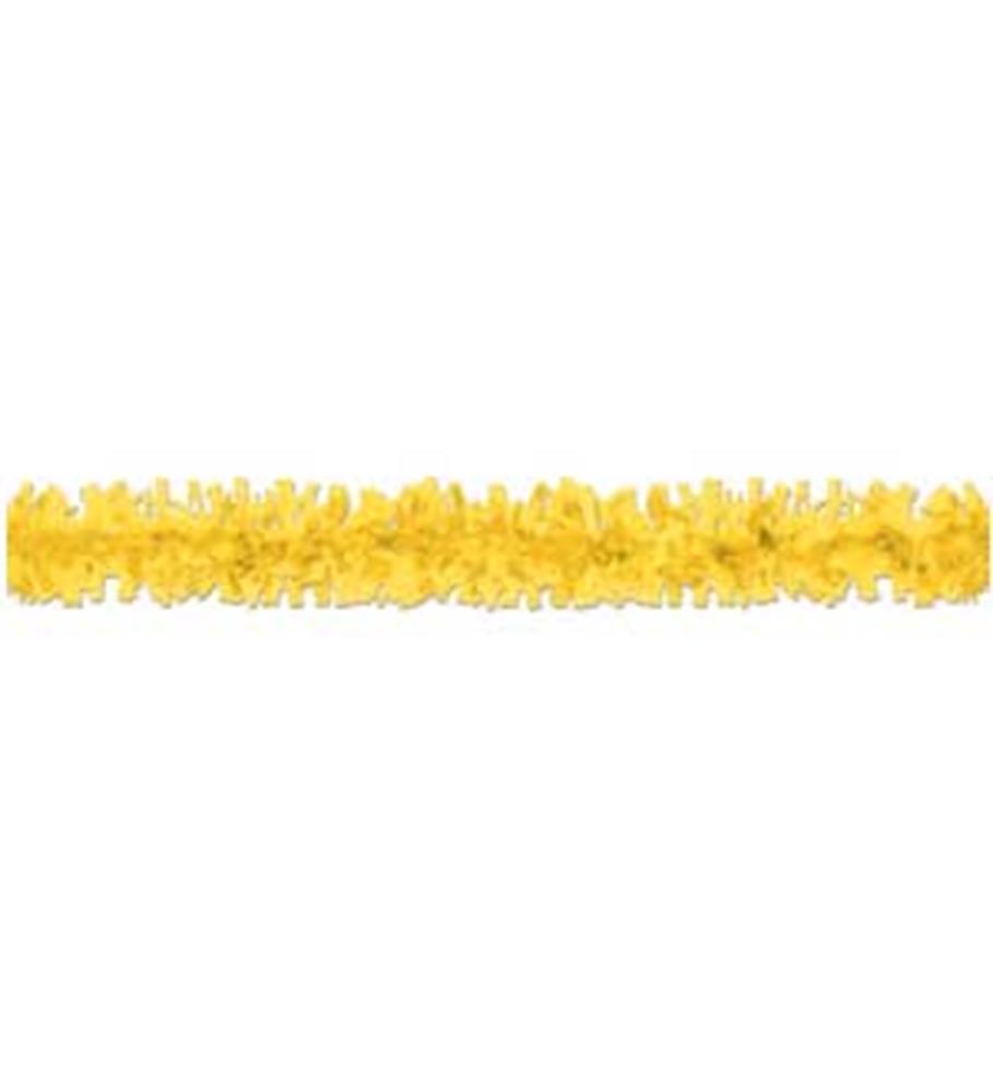 25ft golden yellow crepe paper festooning with crinkled texture for party decoration.