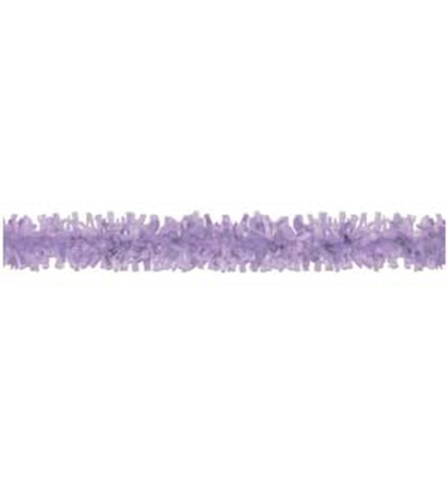 Lavender plastic festooning garland with ruffled texture, 25 feet long for party decoration.