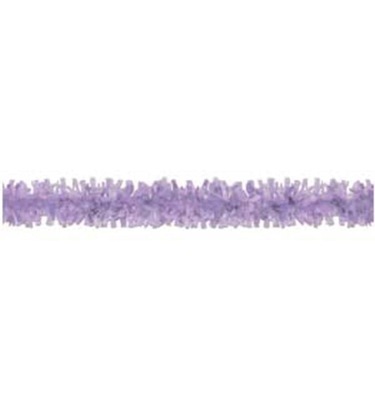 Lavender plastic festooning garland with ruffled texture, 25 feet long for party decoration.