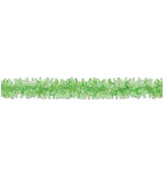 Light green plastic festooning garland with fringed texture, 25 feet long, for party decoration.
