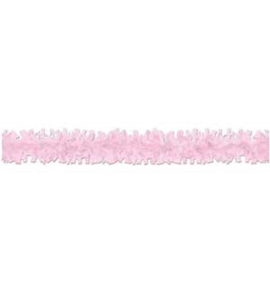 25ft pink crepe paper festooning with ruffled texture for party decoration.