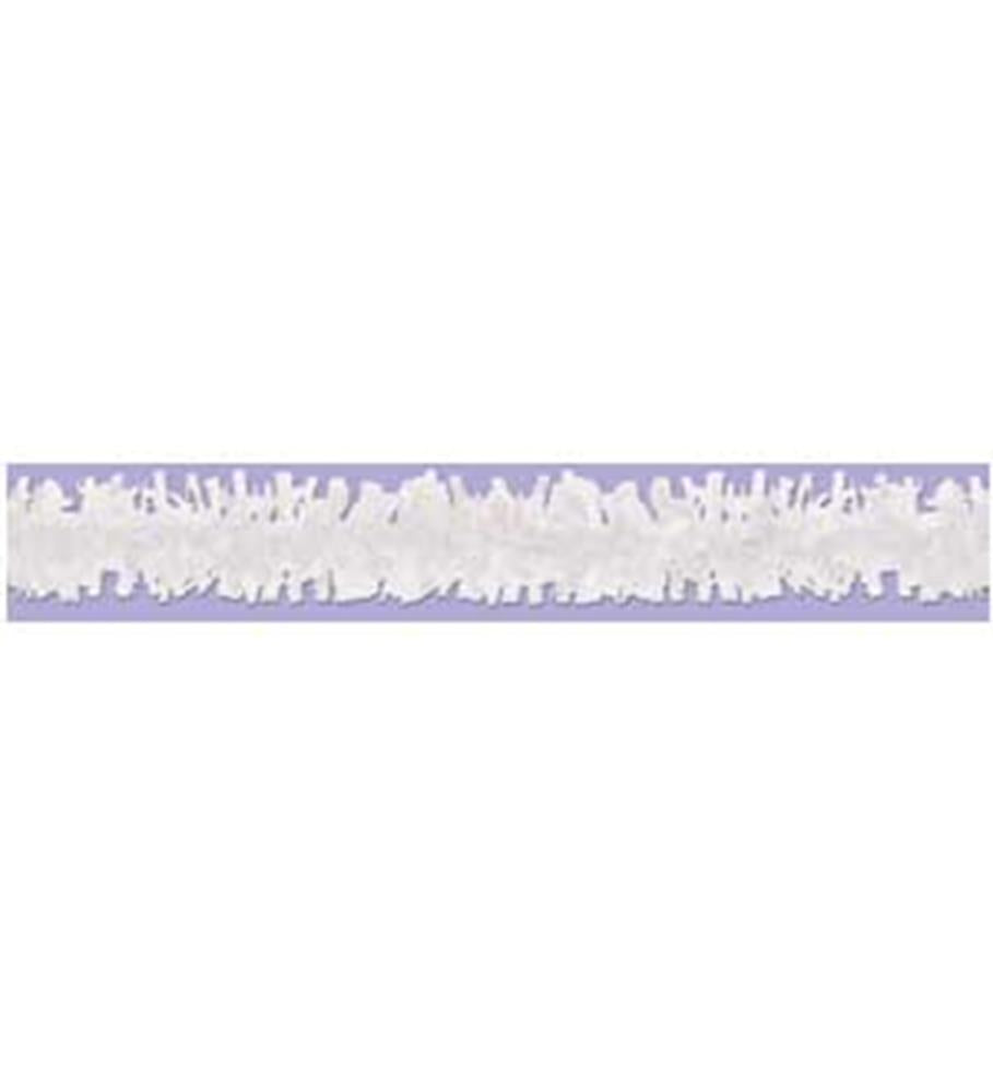 White plastic festooning with a scalloped, leaf-like pattern along its 25ft length.