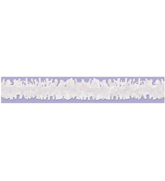 White plastic festooning with a scalloped, leaf-like pattern along its 25ft length.