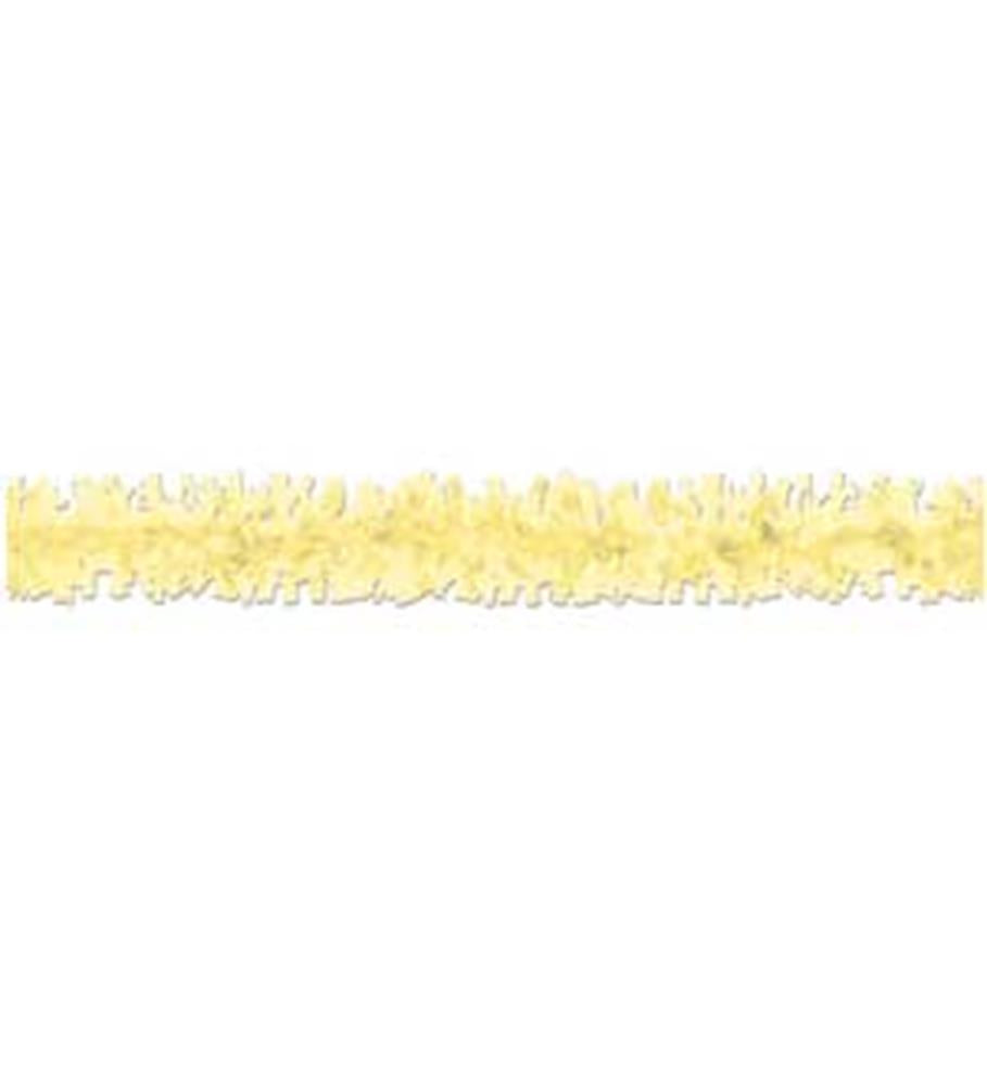 Yellow crepe paper festooning strip with ruffled texture, 25 feet long.