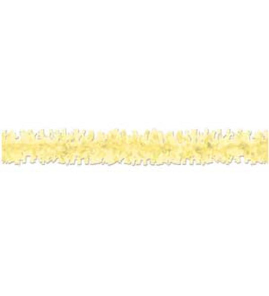 Yellow crepe paper festooning strip with ruffled texture, 25 feet long.