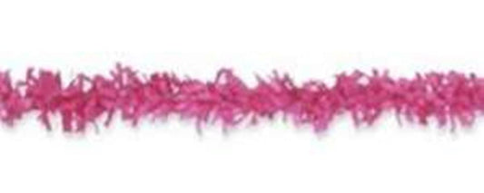 25ft cerise paper festooning with crinkled texture and fringe edges.