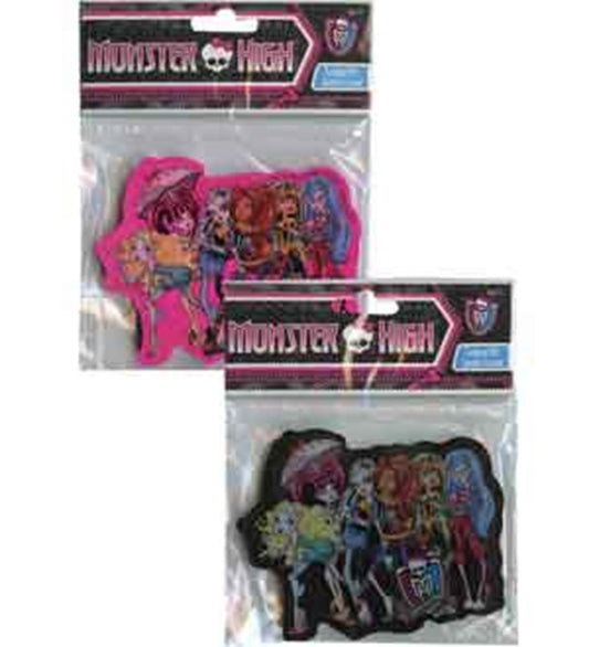 Two Monster High jumbo erasers in bright pink and black, each featuring colorful character illustrations.
