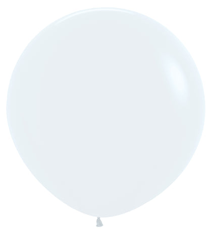 Large round white latex balloon with a smooth surface and tied end.