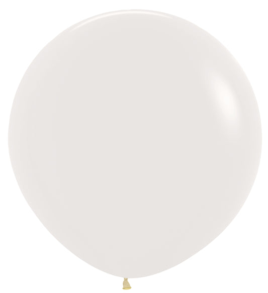 36-inch transparent crystal clear round latex balloon inflated with a tied neck.