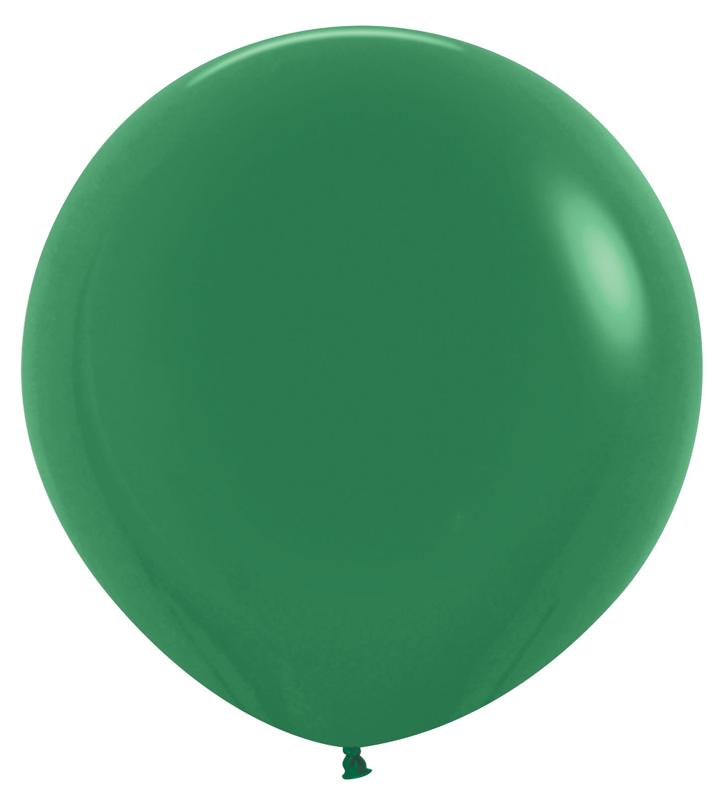Two large forest green latex balloons with smooth surface and a rounded shape.