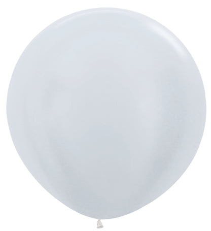 Two large 36-inch pearl white latex balloons with a smooth glossy finish.