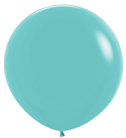 36-inch robin’s egg blue latex balloon with smooth, glossy surface and rounded shape.
