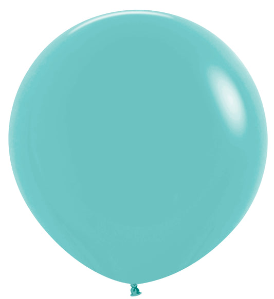 36-inch robin’s egg blue latex balloon with smooth, glossy surface and rounded shape.