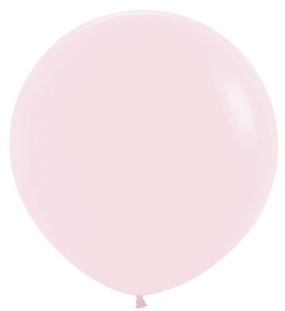 36-inch round pastel matte pink latex balloon inflated with a smooth surface, two pack.
