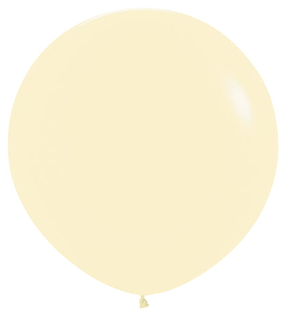 Large round pastel matte yellow latex balloon with a smooth, non-shiny surface.