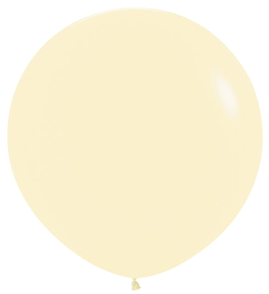 Large round pastel matte yellow latex balloon with a smooth, non-shiny surface.