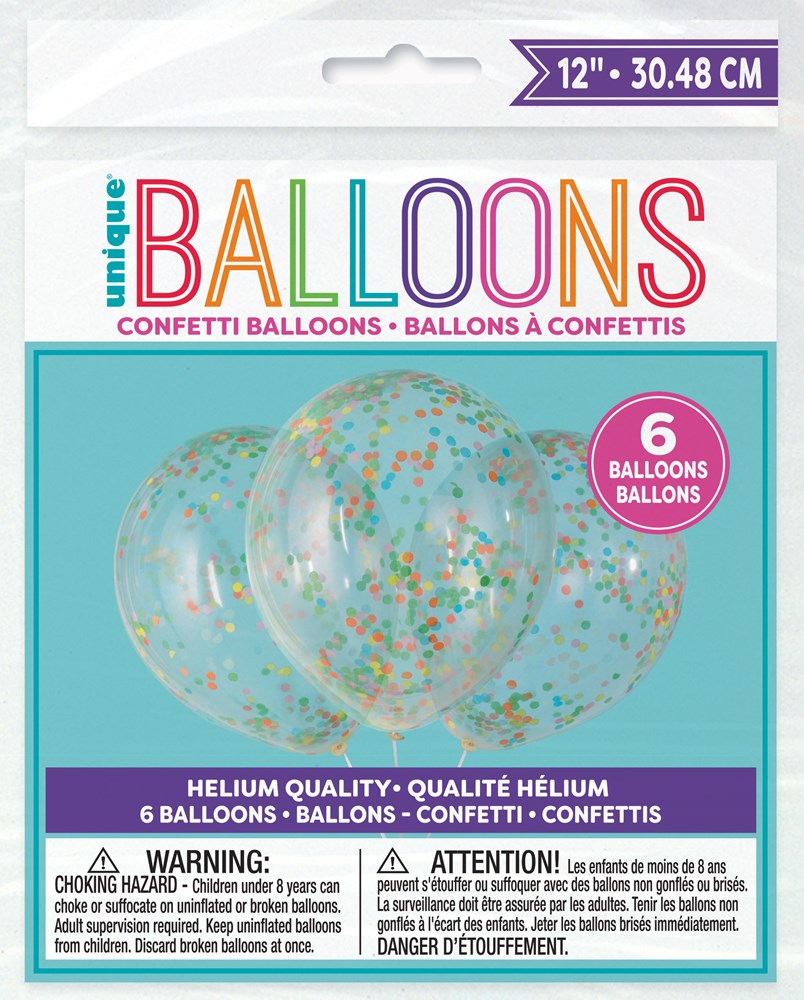 Globo transparente color confeti 12in 6ct