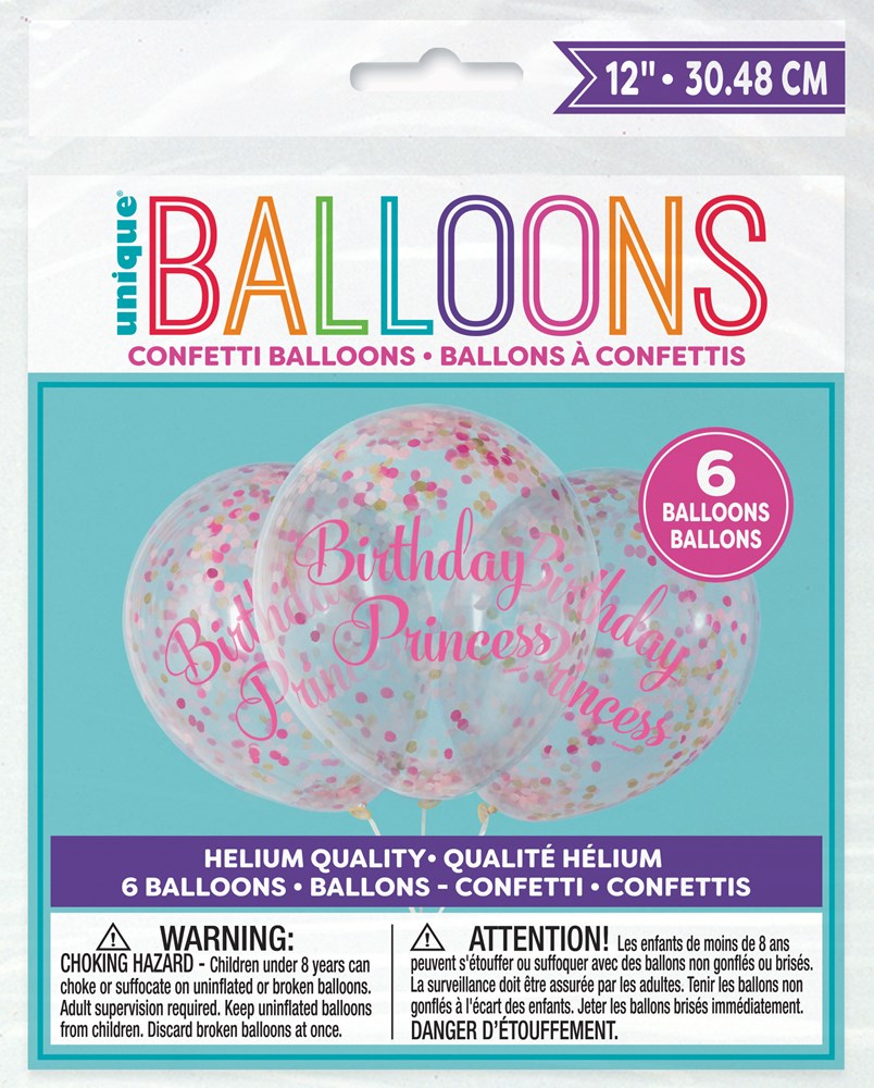 Confetti Balloon Clear 6ct - Pink