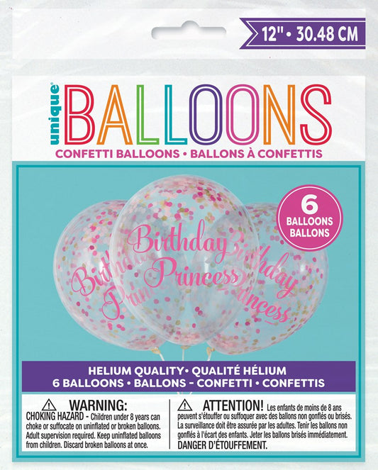 Confetti Balloon Clear 6ct - Pink