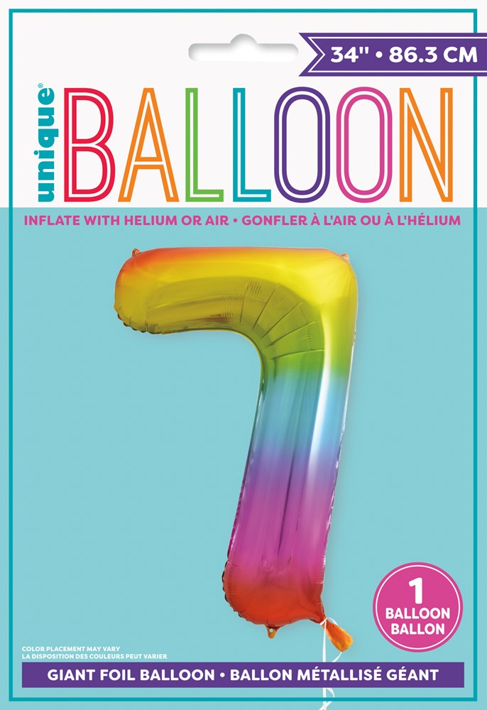 Jumbo Foil Number Balloon 34 inch Rainbow 7 – Toy World Inc