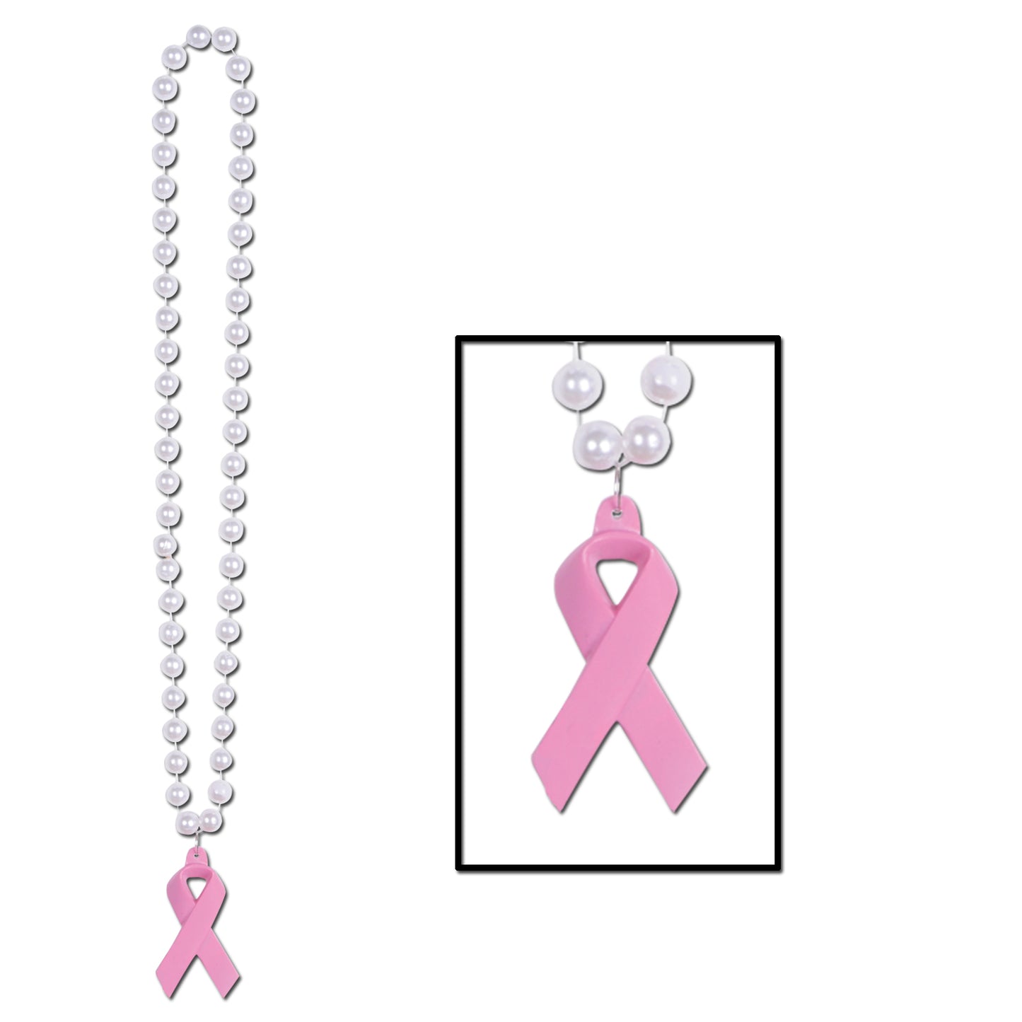 Beads with Pink Ribbon Medallion