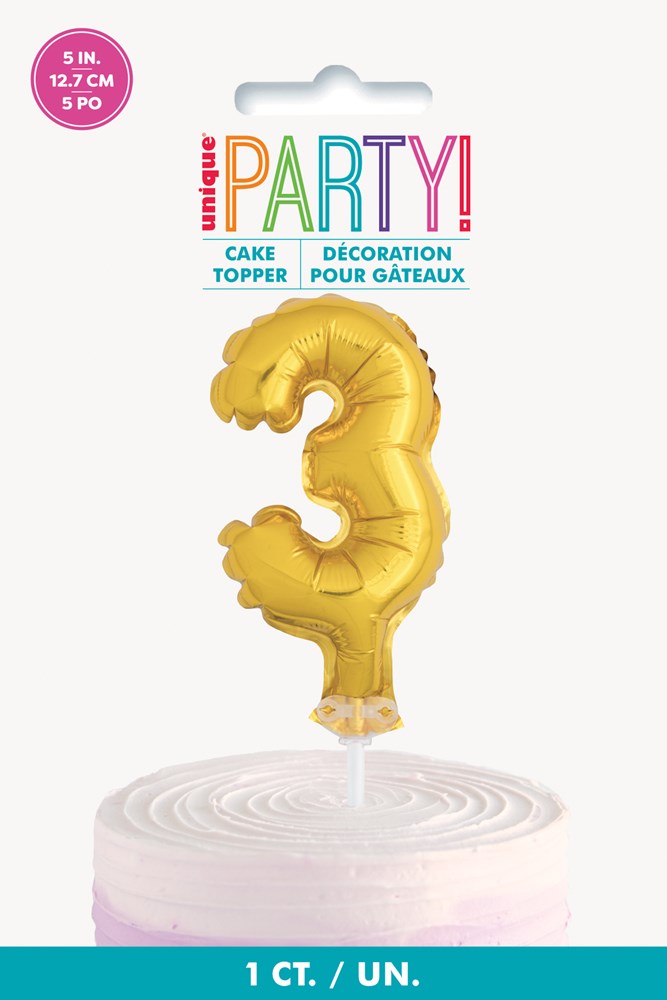 Gold Foil Number 3 Balloon 5 inch Cake Topper