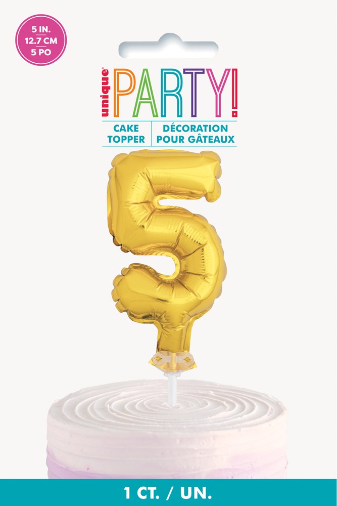Gold Foil Number 5 Balloon 5 inch Cake Topper – Toy World Inc