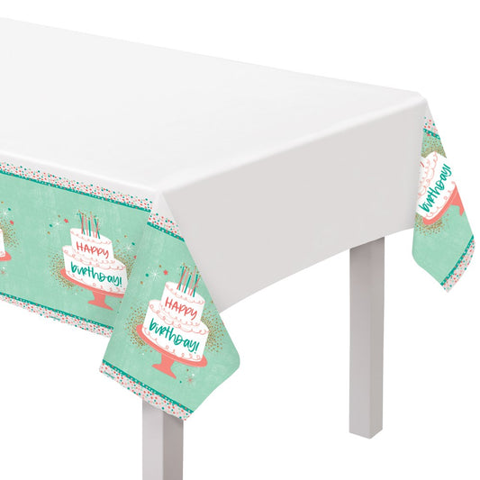 Happy Birthday Cake Day Plastic Table Cover 54 inch x 102 inch 1ct