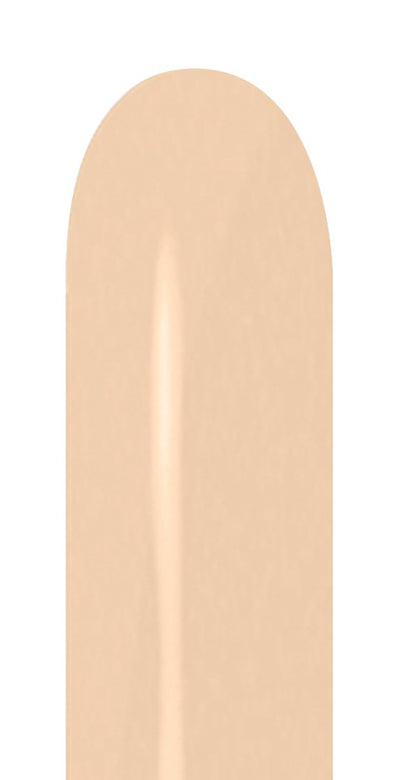 Matte pastel peach elongated latex balloon, tapered at one end, smooth texture.