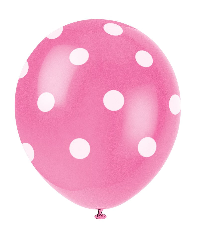 Balloon 12in - Hot Pink Dots 6ct